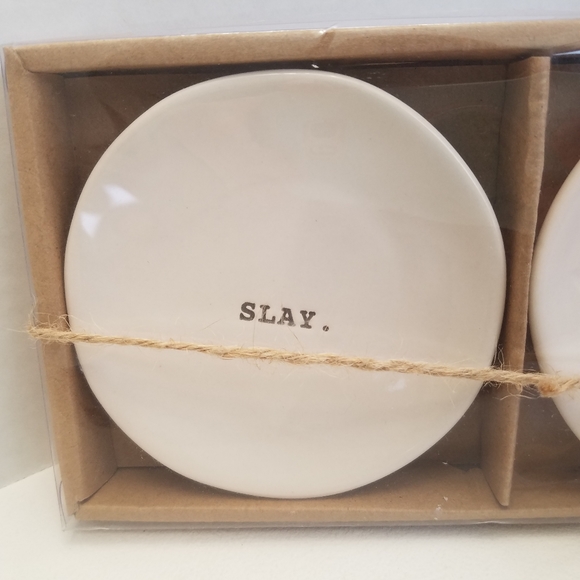 Rae Dunn SLAY ALL DAY Dessert Dish Plates 4.5" Gift Set New - Picture 2 of 8
